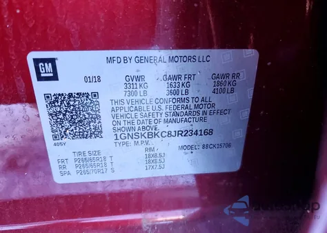 2018 Chevrolet Tahoe K1500 Lt z USA, uszkodzony, nr VIN 1GNSKBKC8JR234168